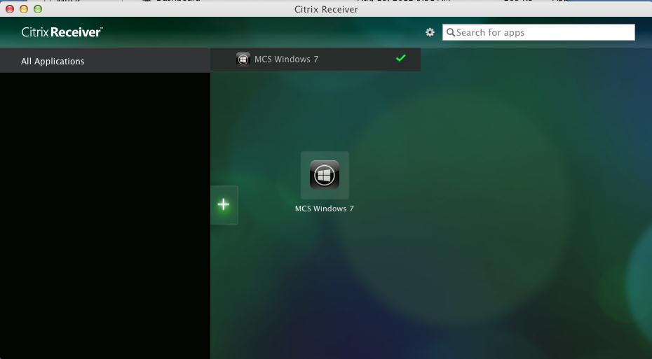 23. This will create an icon in the center of the green Citrix Receiver window labeled MCS Windows 7. Click the MCS Windows 7 icon now.