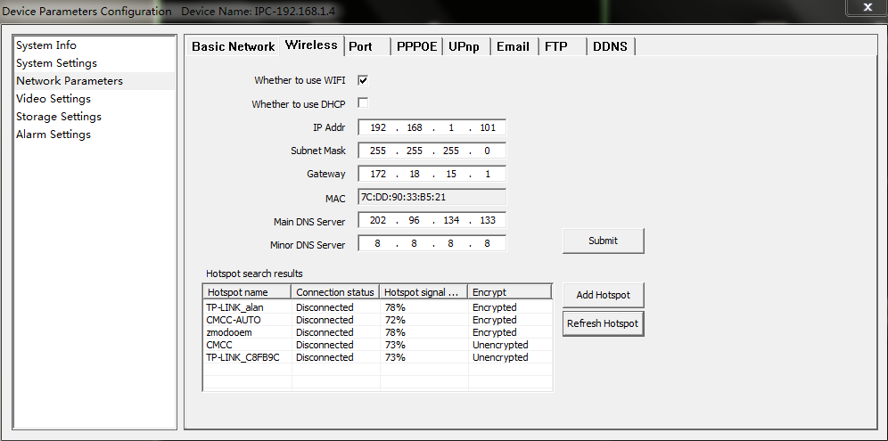Chapter 3 Access to IP Camera on Zviewer PC 3.8.3.2 Wireless (As Figure 64) : Only for Wi-Fi IP Cameras. Figure 64 [Whether to use Wi-Fi] Select to enable the IP camera wireless network function.