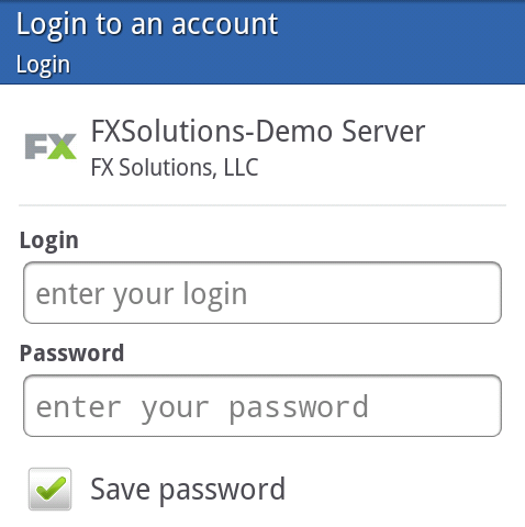 not use any login credentials other than the ones that have been sent to you by FX Solutions. 2) The second option is to create a new demo account.