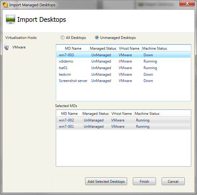 IMPORT EXISTING COMPUTERS FROM HOSTS If you already have desktop instances running on your virtualization host then you can import them into the VDI management console.