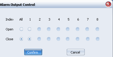 Select an alarm output and click Start/Stop to control the starting and stopping of the alarm output in device end.
