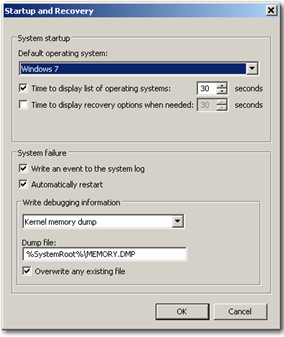 System Startup Settings 1. From the System Properties window, select the Advanced tab. 2. From the Startup and Recovery area, click Settings.