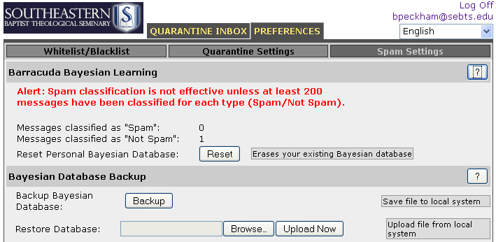 Changing your Preferences Quarantine Settings: To adjust the frequency of the Spam Quarantine Summary emails, from the Preferences window, click the Quarantine Settings tab: From your Quarantine