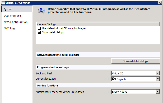 Installation and Configuration of the Network Management Server Virtual CD NMS Settings Virtual CD NMS is configured using the NMS Settings program.
