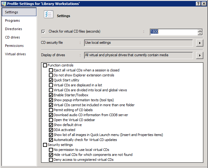 Virtual CD NMS v10 Manual Settings Check for virtual CD files (seconds). Defines the intervals (in seconds) at which the program checks for virtual CDs registered in the system. CD security file.