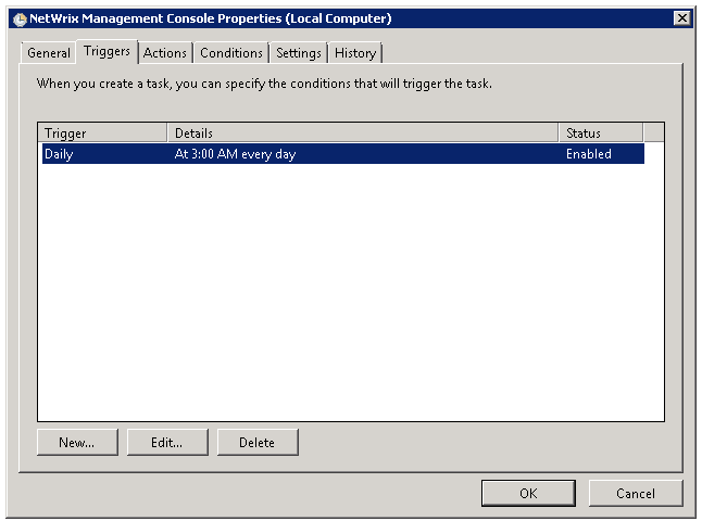 Procedure 11. To edit scheduled task on Windows 2008 1. Navigate to the Start menu Administrative Tools Task Scheduler and select the required NetWrix Management Console task.