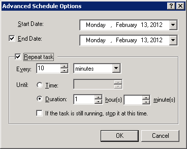 Figure 71: NetWrix Scheduled Task 3. Click Advanced to access advanced schedule options. Figure 72: Advanced Schedule Options 4. Click OK to apply the changes and close the form.