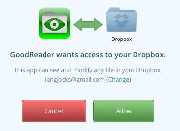 GoodReader wants to access Dropbox.