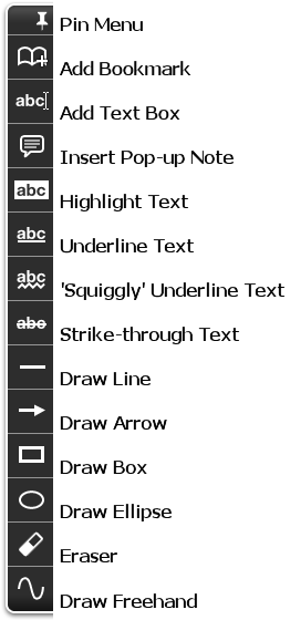 Annotation Tools Annotation Toolbar The Annotation Toolbar gives the user access to GoodReader s annotation functions.