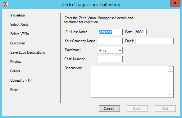 Note: A separate installation kit is available for download from the Zerto Support Portal downloads page that installs the Zerto Virtual Replication Diagnostics utility as a standalone utility on any