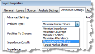 Setting up the properties of the analysis (maximize market share) You will change the properties of the location-allocation analysis layer so that it solves using the maximize market share problem