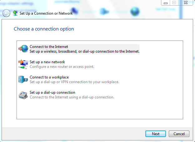 2 Set Up a Connection or Network When the Set Up a Connection or Network window is opened select Connect to a Workplace and then click Next.