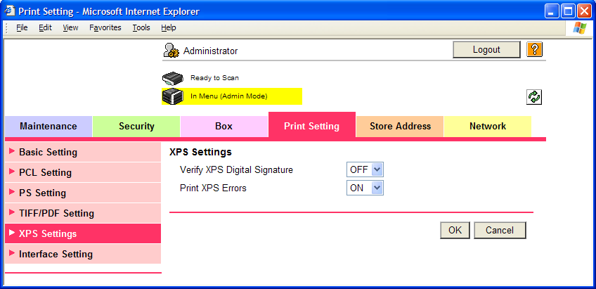 Item PS Error Print Definition Specify whether to print error message when an error occurs during PS rasterization.