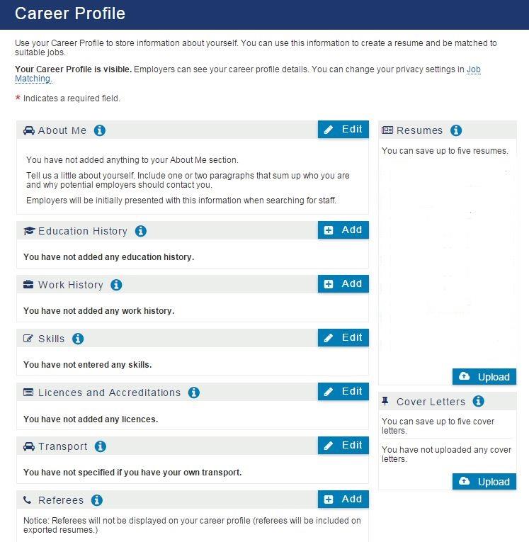 3. Creating a Career Profile and Resume 3.1 Overview Once you are registered with JobSearch, you can create a Career Profile and create and/or upload a resume.