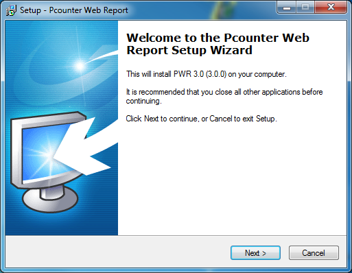 Installing Pcounter Web Report 3.x Upgrading from PWR 2.x versions. Existing PWR 2.x server installations must be removed before installing PWR 3.x on the same operating system.