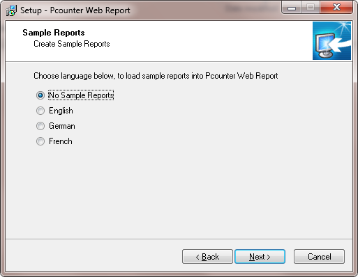 Specify the install directory for PWR 3.x and click next. An option is presented to install the sample reports. Select an option and click Next.