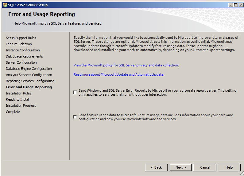 Figure 40: Error and Usage Reporting 63. Click Show Details button.