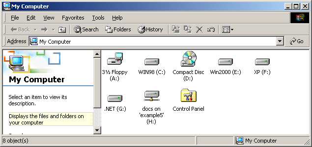 3. Click Finish to map the network drive. A window appears displaying the contents of the newly mapped network drive. An example is shown in the following figure.