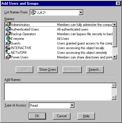 An example of a computer running Windows NT 4.0 that is a member of a workgroup is shown in the following figure. Connecting to a Windows NT 4.0 Shared Folder In order to connect to a Windows NT 4.