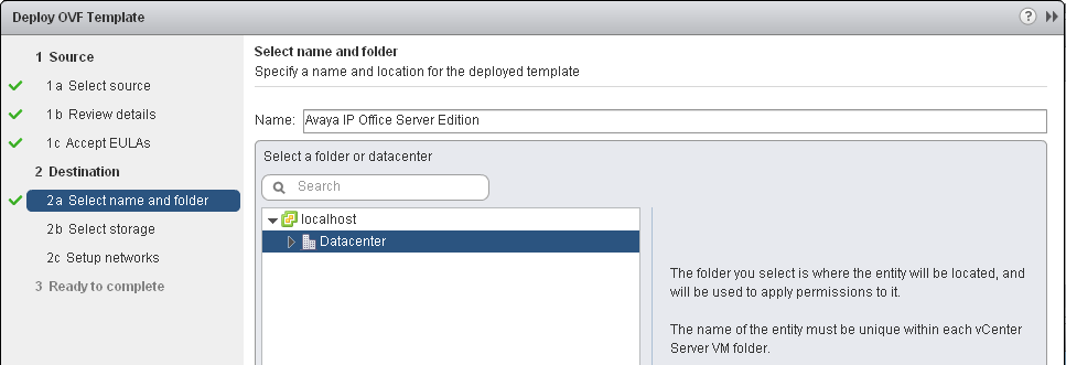 2.3 Deploying the OVA File 2.3.1 Deploying Using vsphere web client This process deploys the OVA file to the virtual server platform, creating a new virtual machine.