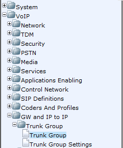AudioCodes Mediant 800 MSBG Page 29 of 66 5. Navigate to VoIP > GW and IP to IP > Trunk Group > Trunk Group 6.
