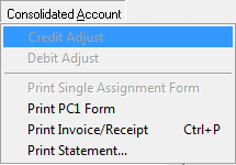 1.2 Consolidated Account Context Menu The majority of the functionality that is within the existing Patient Accounts screen is also available in the Consolidated Accounts window via the mouse Right