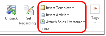 Enhanced email capabilities make you more productive After you track an email message in CRM for Outlook, you can access several Microsoft Dynamics CRM features from the CRM for Outlook ribbon.