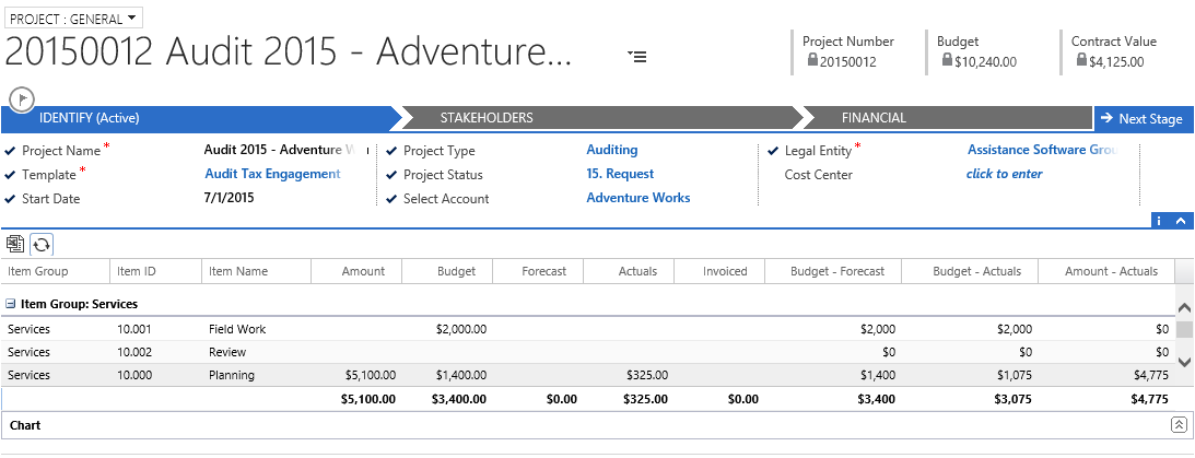 Project Project Status Report At Project level a financial Status Report* is available. It displays Project KPI s and includes Export to Excel and an interactive chart.