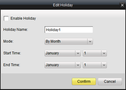 4.3.11 Holiday Settings In the holiday setting interface, you can check the holiday settings and edit the holiday schedule.