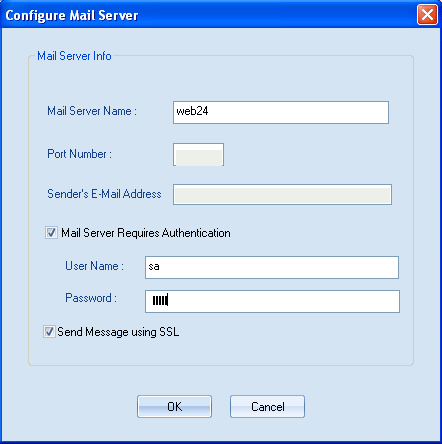 Figure 4.7: Entering authentication details to configure Mail Server 5. If you want to make your email transaction through secured mode, select Send Message using SSL option 6.