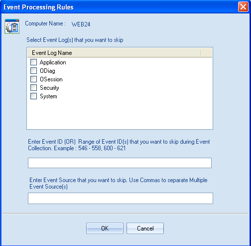 Figure 4.48: Event Processing Rules dialog 5. Select Event Logs that you want to skip during event collection 6.