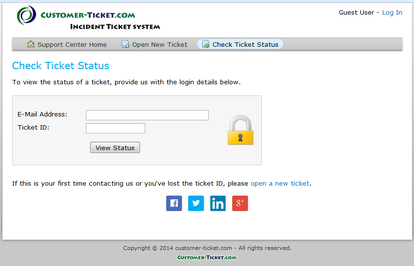 Once clicking Check Ticket Status, the below window comes up.