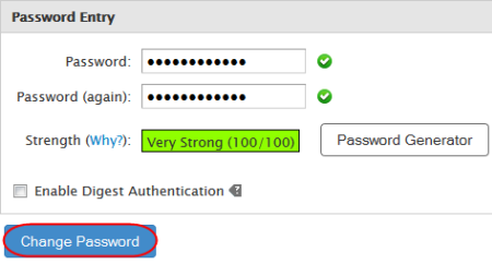 You can also generate a strong password using the Password Generator button. A confirmation page will appear to state that the password has been changed.