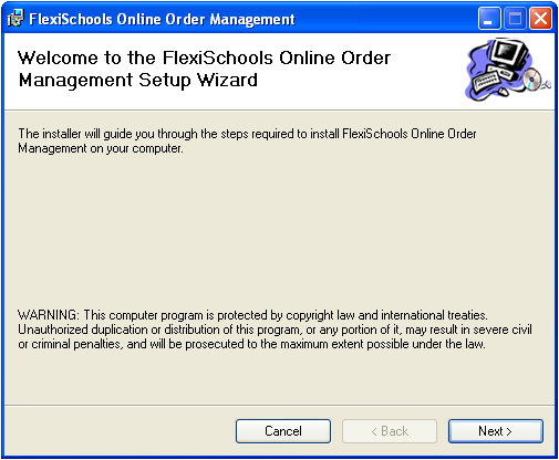 1. Install the FlexiSchools Online Order Management Software From the Installation Pack disc double click on the file FOOM_Setup_X_X.