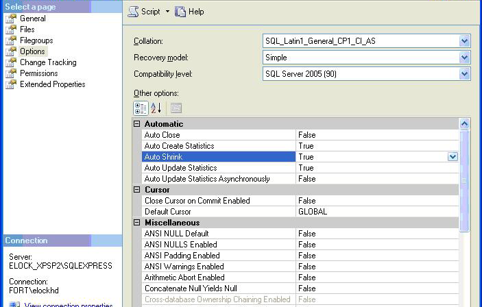 CONFIGURE MS SQL SERVER FOR LOCKVIEW 4 cont. 7. Click Options 8.