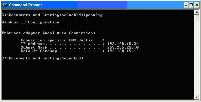 SETTING UP THE NETWORK MODULE continued 3. Type ipconfig 4.