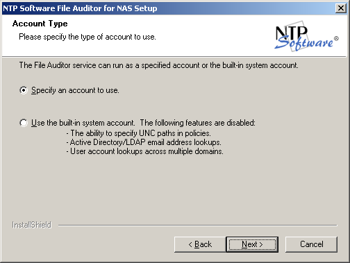 Otherwise, please insert your NTP Software File Auditor and NAS Connector serial numbers. Click Next. 8.