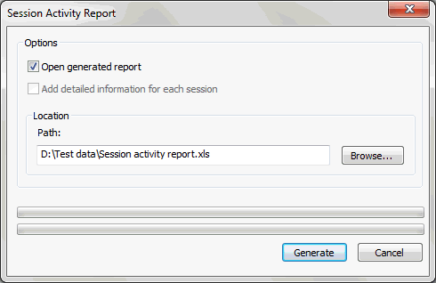 Session Activity Report The Session Activity report includes general information on the user activity in the session currently opened in the Player pane.