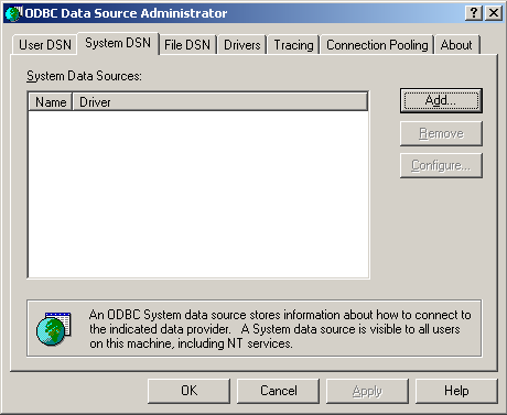 Example of using the SQLCmdEx Utility to select items from the inventory table Adding the TIWSQL Data Source to ODBC 1. In Windows Control Panel or Administrative Tools run Data Sources (ODBC).