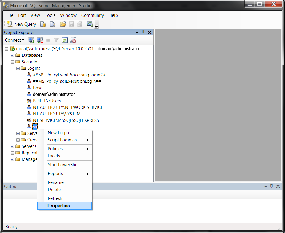 5. On the General page, select SQL Server Authentication.