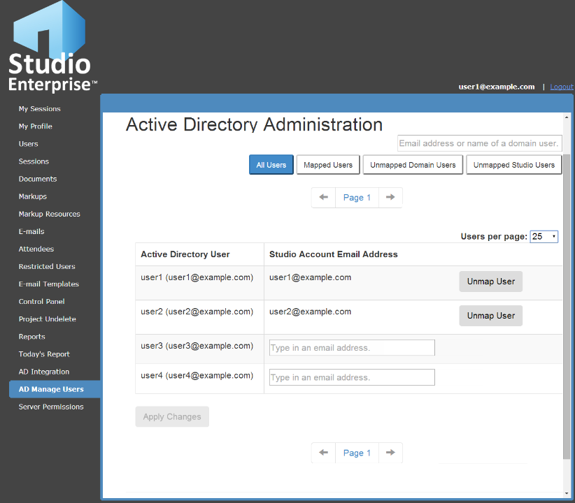 a. Mapping users automatically: Click Auto-Map Users to automatically map users to Active Directory accounts with matching email addresses.