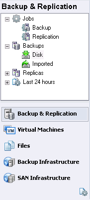 Navigation Pane The navigation pane, located on the left side of the window, provides centralized navigation and enables you to easily access Veeam Backup & Replication items organized in views.