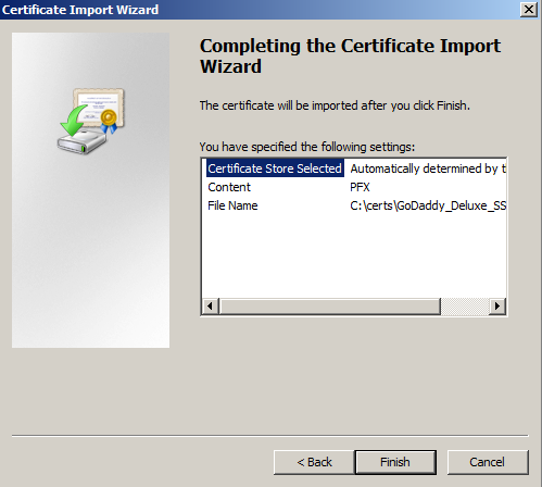 3. Leave the default to place automatically in certificate store. Choose Next. 4.