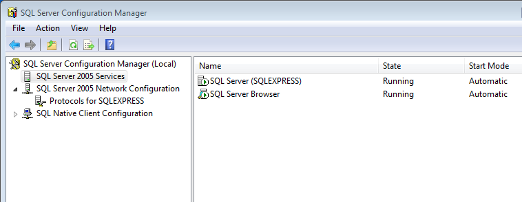 Configuring SQL Express to Allow Outside Connections 9. Under each of the IP s (IP1, IP2, ect.) enter 1433 for the TCP Port. 10. Click Apply. The SQL Server Configuration Manager screen displays. 11.
