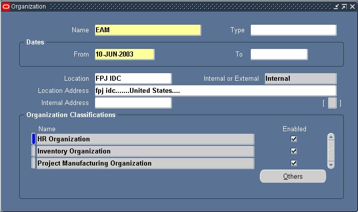 Organization 2. Enter an organization Name, for example Seattle Maintenance. 3. Select an organization Type.