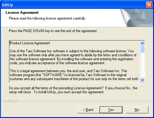 Please read the License Agreement and select Yes to