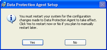 8. You must now restart your computer in order for the Safend Data Protection Suite Client to begin protecting the endpoint. When the following window is displayed, click Yes.