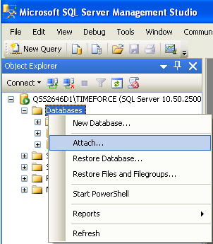 2. Once your database files have been moved to your chosen directory you can attach them to your SQL instance.