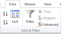Drop-down arrows will appear by each category in the header row. You can also turn on filtering by clicking the Sort and Filter button in the Editing group on the Home Ribbon.