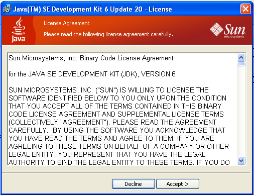 Part 5 - Installing JDK 6 Update 20 1. Make sure there is no previous Java version already installed on the system. You can check this by using the Windows Add/Remove Programs utility.